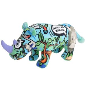 Zachte pluche neushoorn van polyester met opvallende print en natuurthema