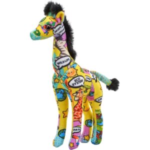 Zachte knuffel giraffe van polyester met opvallende print en natuurthema.